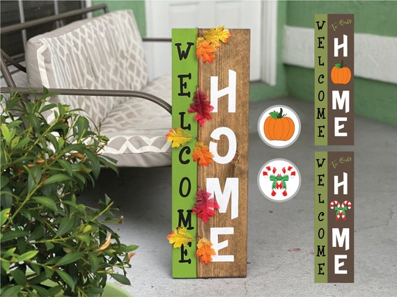 Fall welcome home sign for front door, porch decor outdoor, Holiday welcome sign with 2 interchangeable designs