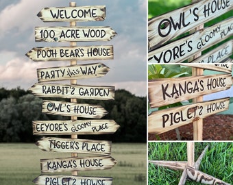 Kids event Winnie the pooh Directional sign personalized. Party direction arrows. Birthday decor signage. Custom text n colors available.