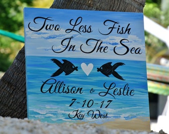Wedding Beach sign for ceremony. Two Less Fish In The Sea Wood Signage, Beach Wedding Decor Sign Gift for couple
