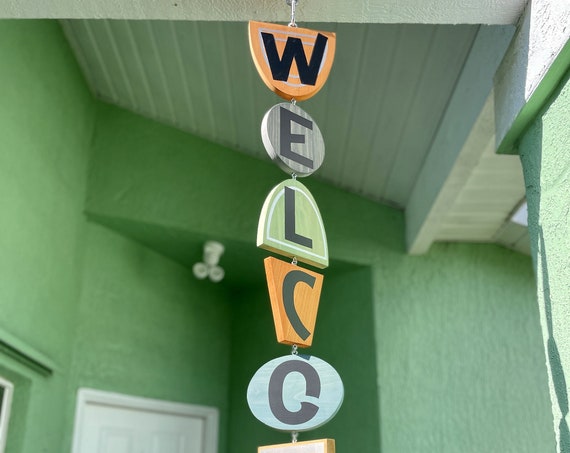 Welcome sign for front door Hanging Welcome sign on a chain, Fall Porch decor