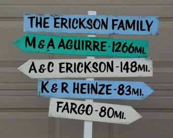 Family Destination Sign, Rustic Mileage Garden Decorative Sign Post, Yard wood sign, Family unique gift idea.