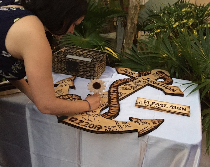 Anchor wedding guest book wood sign. Wooden anchor Guestbook sign in board. Newlywed Gift for couple