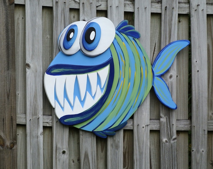 Angler Fish Wall Art, 3D layered Fish Wood sign Modern Decor.