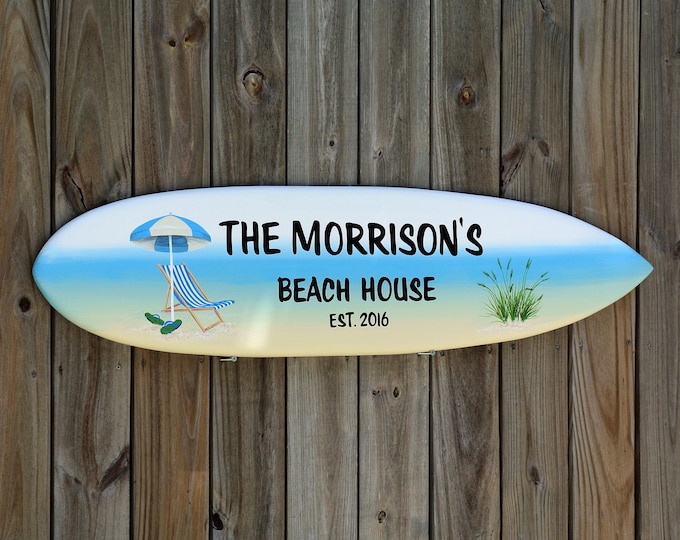 Custom Beach House sign outdoor, Surfboard wall art, Pool deck decor, New home gift