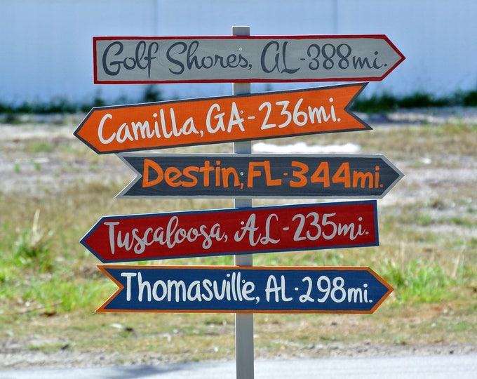 Personalized Family Directional Sign post with Mileage and Locations - Garden Decor, Outdoor-Safe Gift for Home