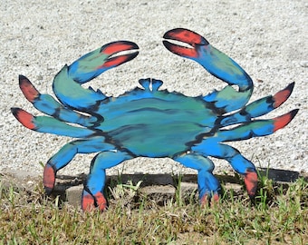 Blue Crab Outdoor Decor Gift for him. Wooden crab wall art for Pool deck and Home bar decoration. Holiday gift for dad