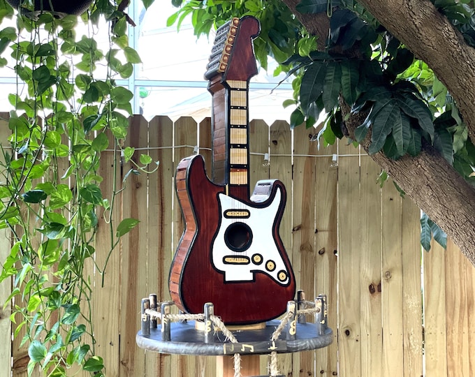 Guitar bird house garden decor wood. Large Guitar backyard decor. Bird feeder wood decorative. Gift for Musician guitar lovers.