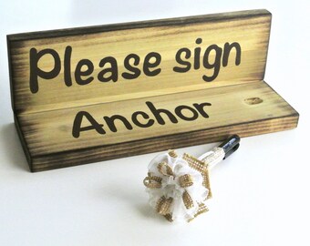 Wood Pen Holder Set Guest book, Rustic wedding decor