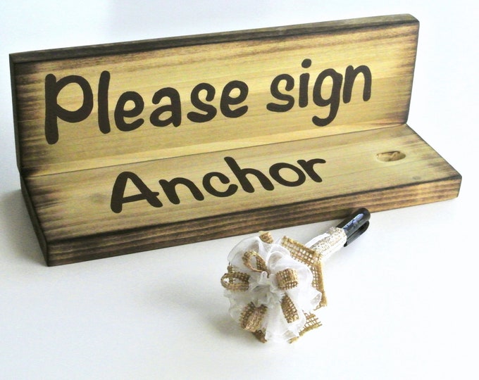 Wood Pen Holder Set Guest book, Rustic wedding decor