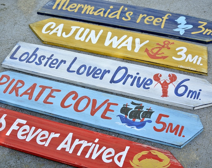 Pool deck decor. Rustic home bar directional signs. Restaurant wall decor.