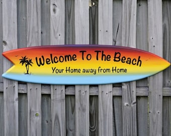 Welcome to Beach House Surfboard wood sign. Home Bar decor for outside. Christmas gift for parents. gift for him, Gift for husband