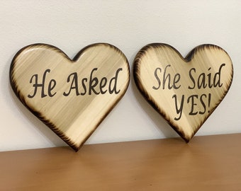 Hearts proposal signs ideas. He asked - She said yes engagement hearts. Gift for couple