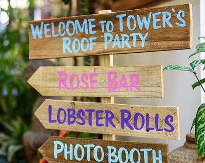Event signage. Wood direction sign for Party decor. Rustic.