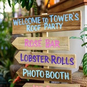 Event signage. Wood direction sign for Party decor. Rustic.