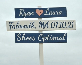 Wedding Decor Beach Sign, Wood Nautical Directional Signs, Shoes Optional, Personalized Signage for wedding gift