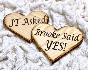 He asked She said yes Proposal signs hearts with names, Proposal gift ideas