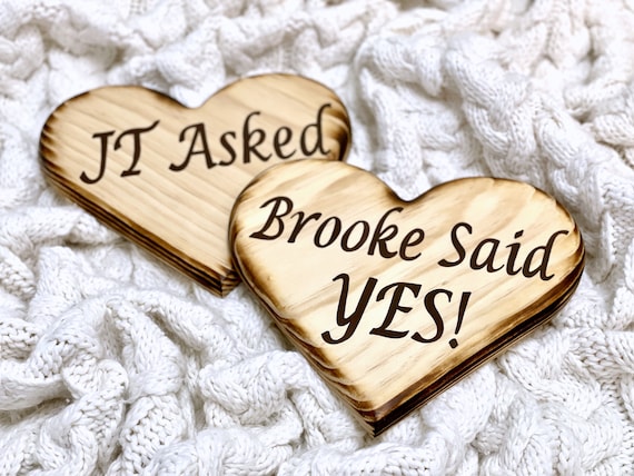 He asked She said yes Proposal signs hearts with names, Proposal gift ideas