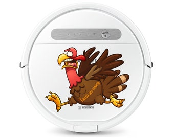 Running Turkey sticker Thanksgiving funny decal sticker for Robot Vacuum cleaner. Personalized sticker laptop