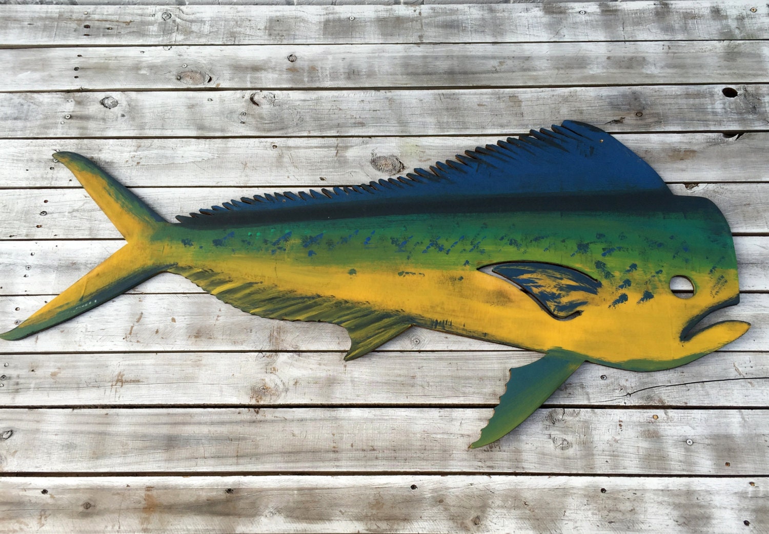 Mahi Mahi wall art. Wood Fish for Fisherman gift. Pool Deck decor
