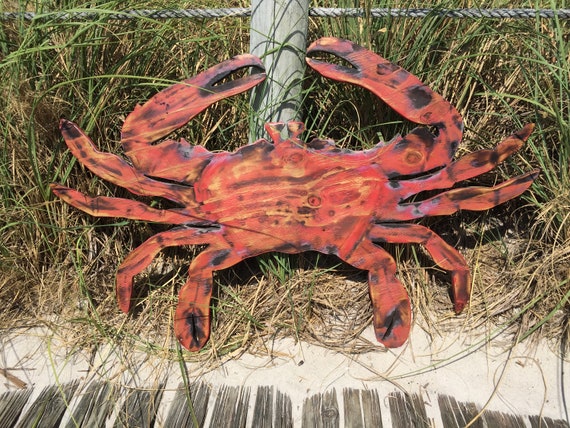 Large Red Crab Decor, Outdoor Wood Crab Wall Art, Beach House Decoration.  Gift for Him Christmas -  Canada