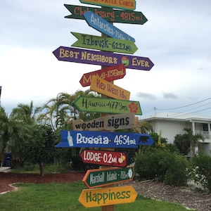 Directional signs mileage arrows personalized, outdoor home decor, family direction signage. New home gift idea