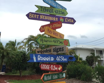 Directional signs mileage arrows personalized, outdoor home decor, family direction signage. New home gift idea