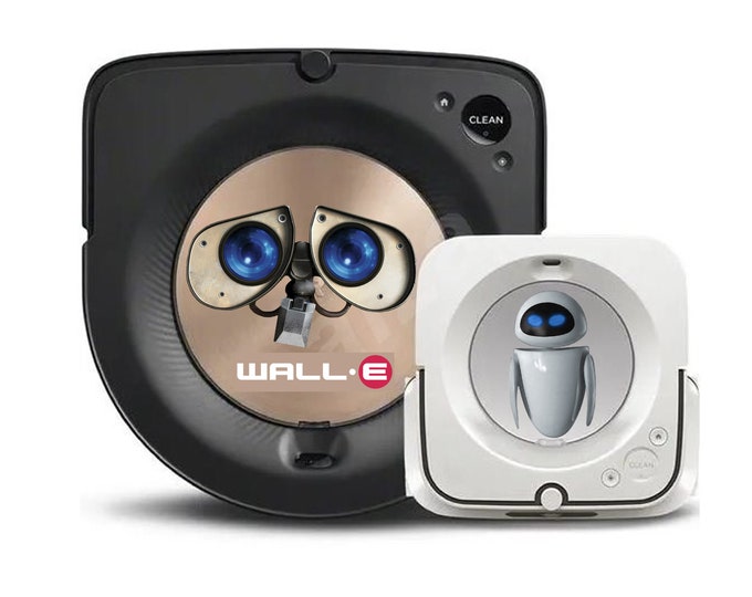 Wall-E and Eva robot sticker set for Roomba S9, Braava M6