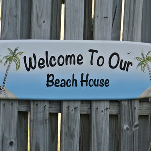 Welcome to Beach House Surfboard wall decor. Surfboard wood sign for home bar.