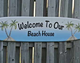 Welcome to Beach House Surfboard wall decor. Surfboard wood sign for home bar.