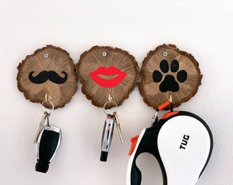 Wall Key holder wood, Dog lover gift key hook. Mustache and Lips Funny wooden signs