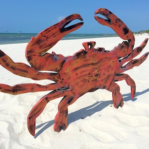 Large Red Crab beach house Decor, Outdoor Wood Crab Wall Art. gift for Mom