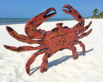 Large Red Crab beach house Decor, Outdoor Wood Crab Wall Art. gift for Mom