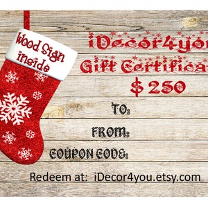 Gift Certificate for Custom Wood Sign. gift Card last minute gift card