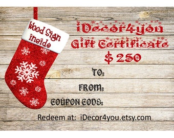 Gift Certificate for Custom Wood Sign. gift Card last minute gift card