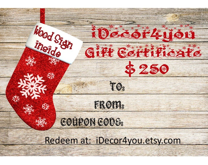 iDecor4you Last Minute Gift Certificate for Custom Wood Sign. Card for Her, Gifts for Co-Workers, Easy  Cards Printable