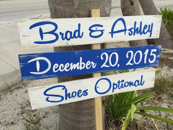 Newlywed Gift Navy Blue Beach Wedding Sign Rustic Wedding Decor Wood Gift Shoes Optional Directional Sign