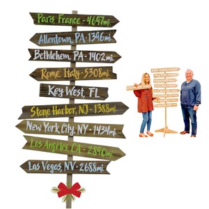 Directional sign post Custom, Christmas gift for Parents, Kids, Grandkids arrows mileage boards. Outdoor home decor image 13