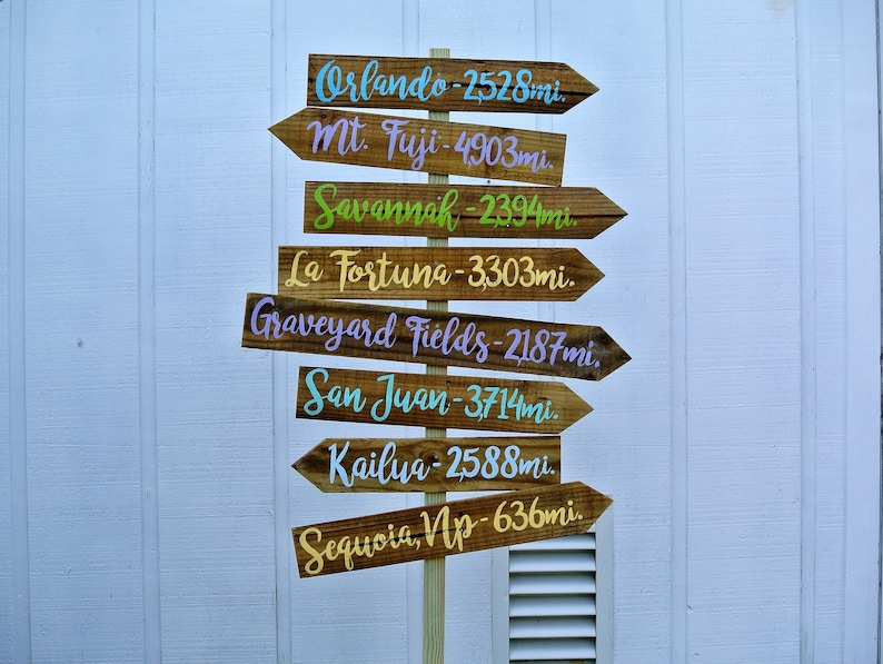 Directional sign Christmas gift for home, Destination Sign post, Family gift for Dad. Garden decor Arrow wood sign image 1