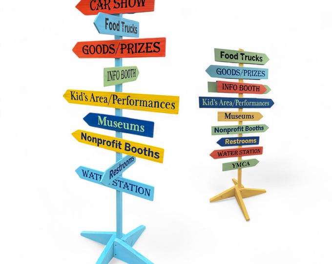 Directional sign post Personalized, Company Wayfinding arrow boards, Event directions custom decor, Free stand optional