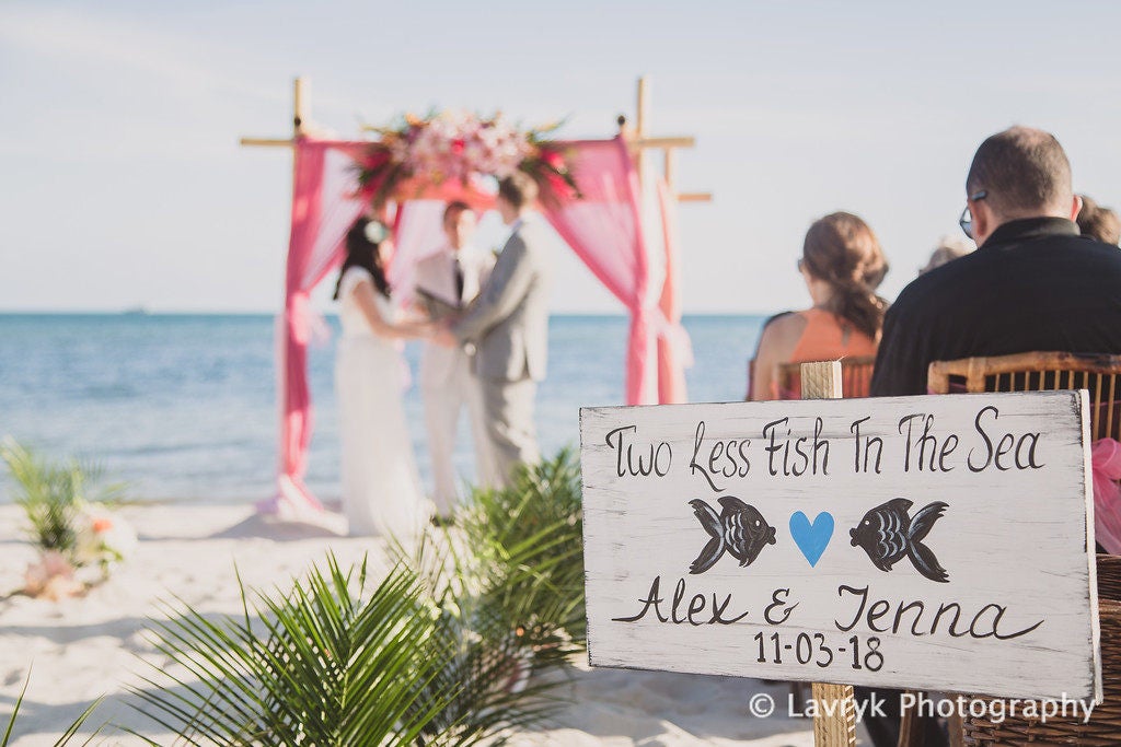 Beach Wedding Sign Two Less Fish In The Sea Wood Fish Decor