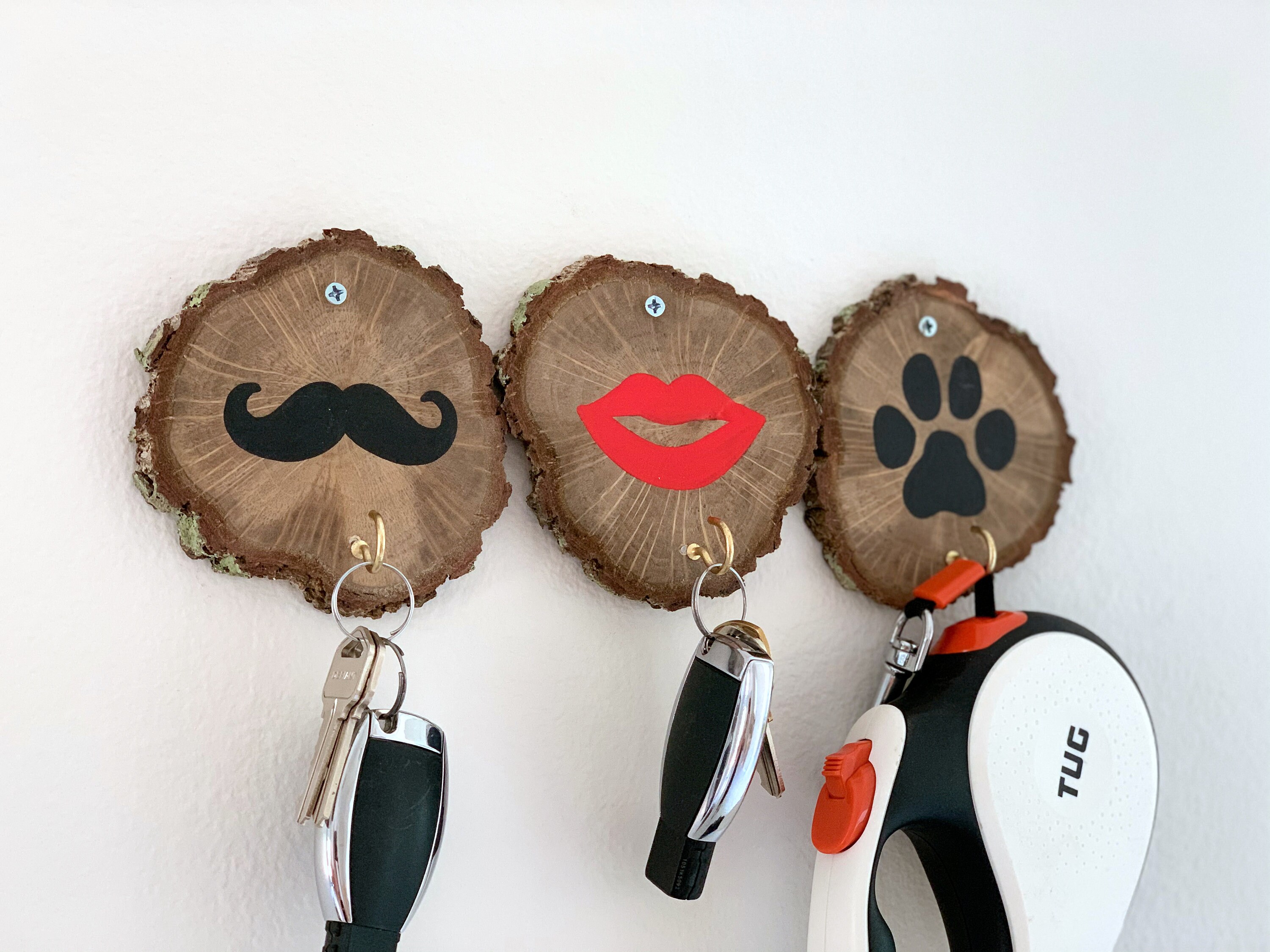 Wall Key holder wood, Dog lover gift key hook. Mustache and Lips Funny