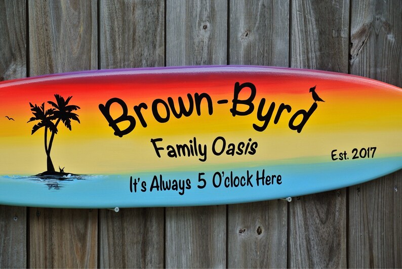 Pool Deck Decor Wood. Surfboard Wall Art With Family Name. Etsy