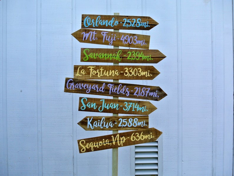 Directional Wood Family sign Destination Mileage Sign post Etsy
