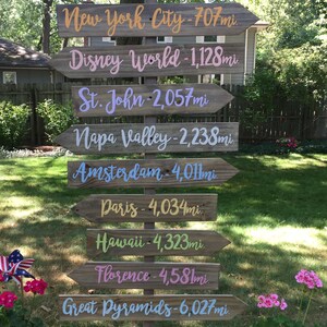 Directional sign post Custom, Christmas gift for Parents, Kids, Grandkids arrows mileage boards. Outdoor home decor image 17