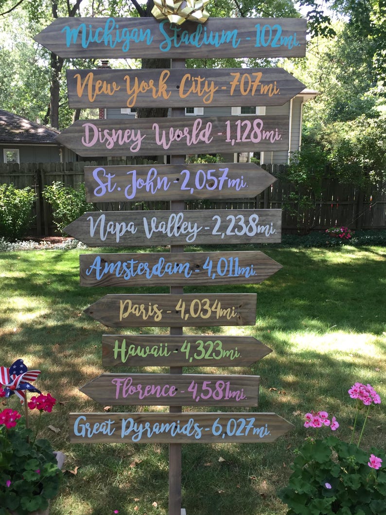Directional sign post Custom, Christmas gift for Parents, Kids, Grandkids arrows mileage boards. Outdoor home decor image 17