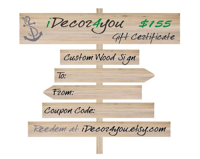 Gift card for iDecor4you shop  Custom Wood Sign Printable Gifts Card for Friends, Co-Workers, Easy Holiday Gift.