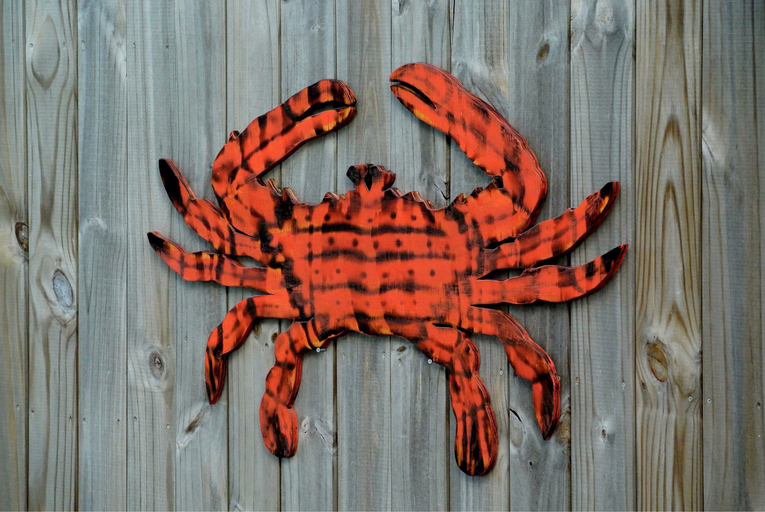 Large Wooden Red Crab Decor Rustic Wood Crab Wall Art Family Etsy