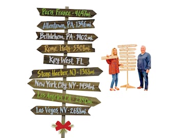 Personalized Directional sign for home, Family names and mileage, Backyard decor destination arrow boards, Christmas gift from kids