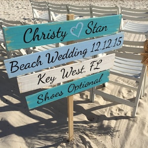 personalized beach wedding directional sign, shoes optional