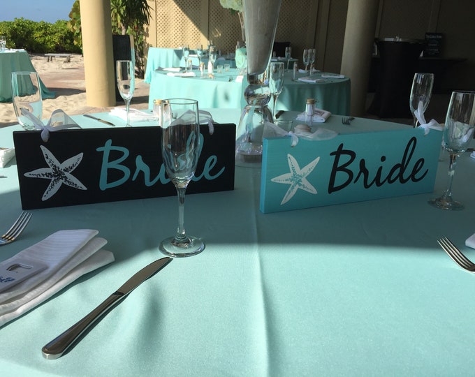 Bride and Groom chair decor sign.  Starfish wedding decor.
